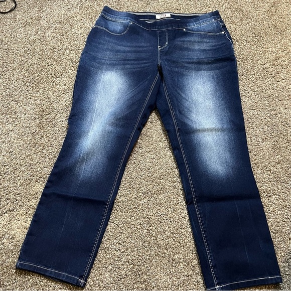 L.E.I. Womens Juniors Sz 9 Dark Blue Denim Pull On Jeggings Stretch - Picture 1 of 4